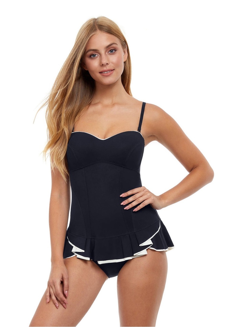Profile By Gottex Coastal Chic BELLE CURVE BANDEAU SWIMDRESS One-Piece Swimsuit